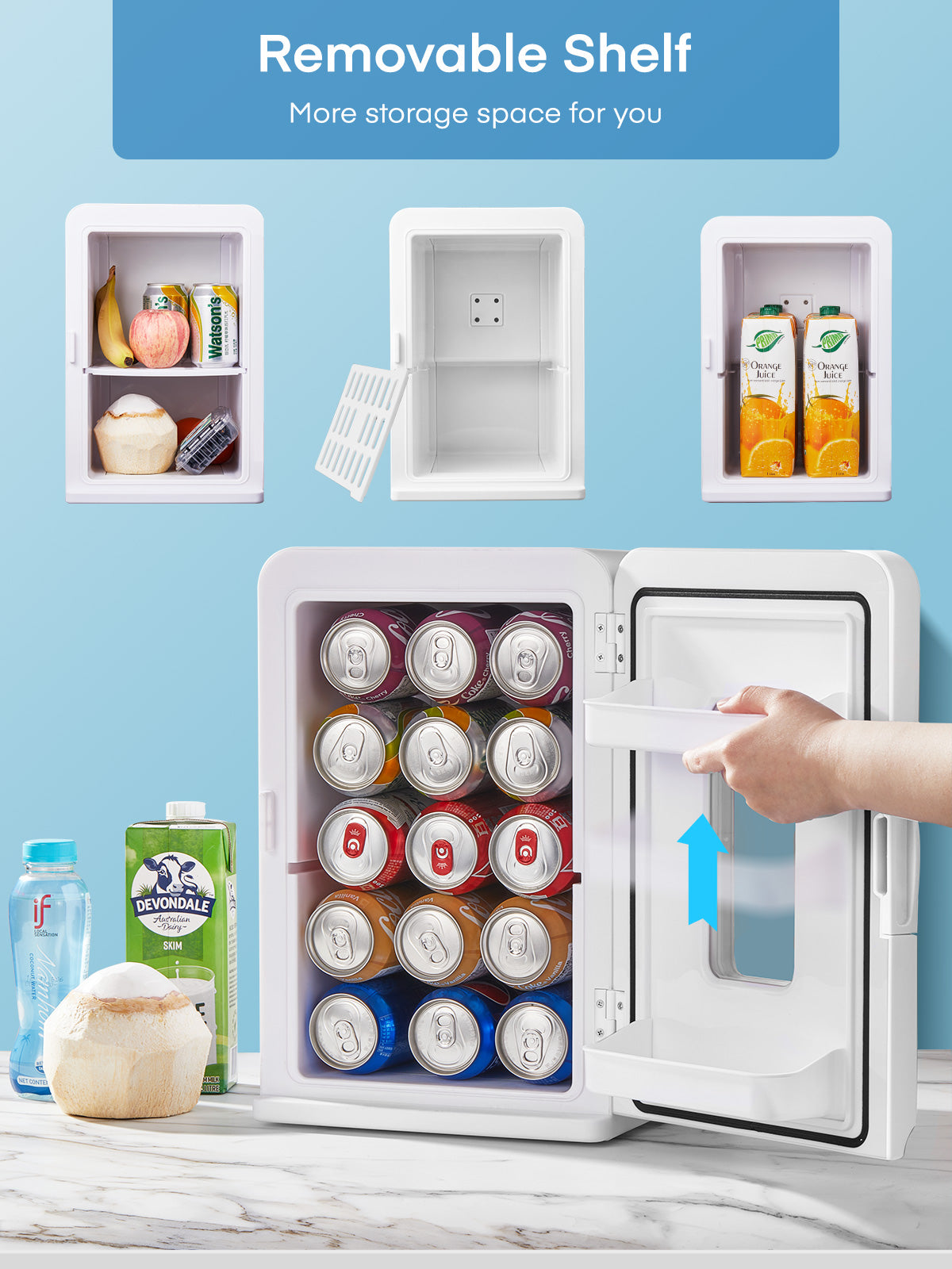 15L Mini Fridge for Bedroom, 15 Litre/21 Cans Refrigerator, Small Fridge for Office and Car, White