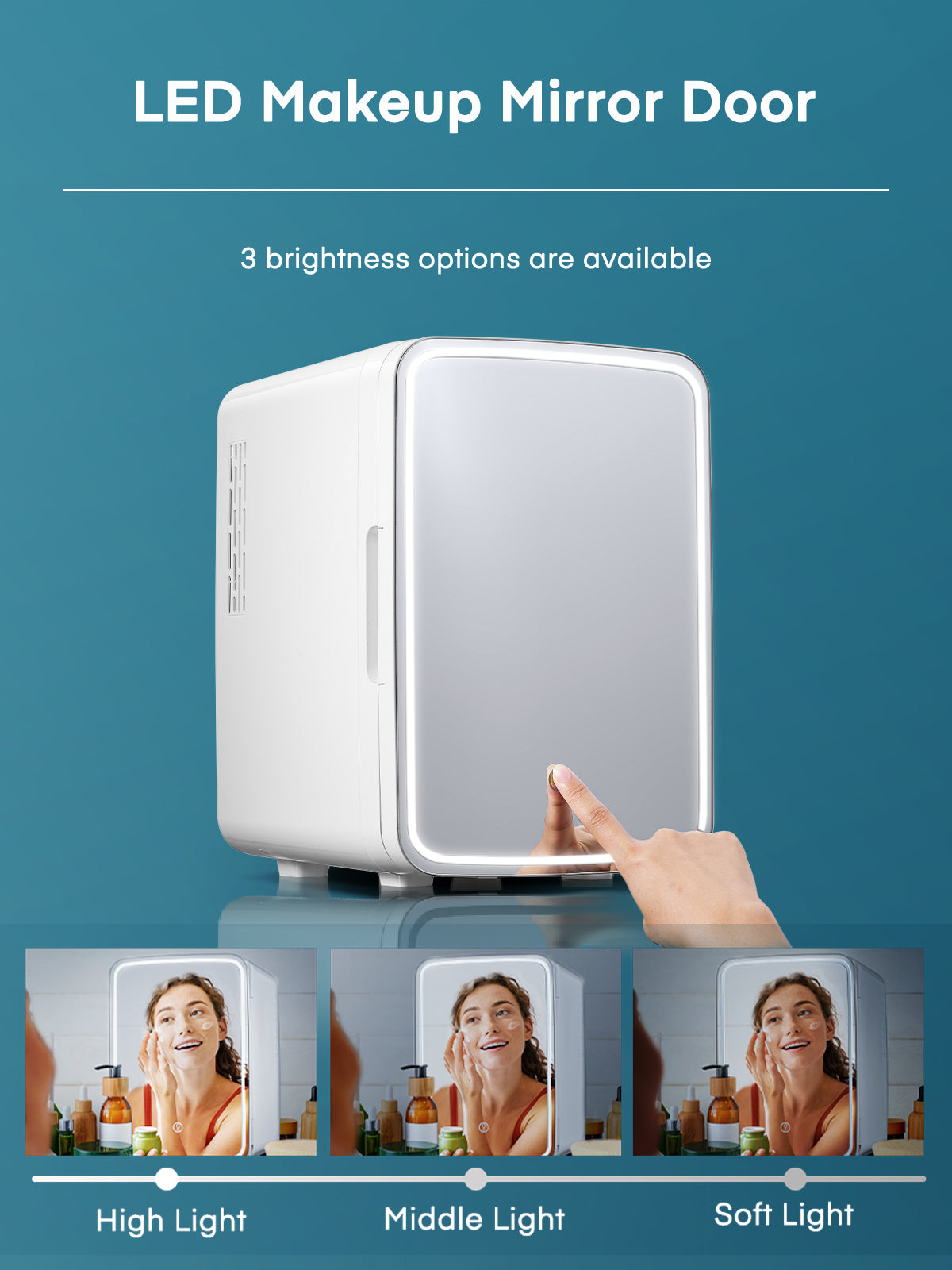 NORTHCLAN Mini Fridge 10 Liter Portable Beauty Makeup Skincare Refrigerator with Cosmetics Mirror Electric Warm and Cool Fridge White