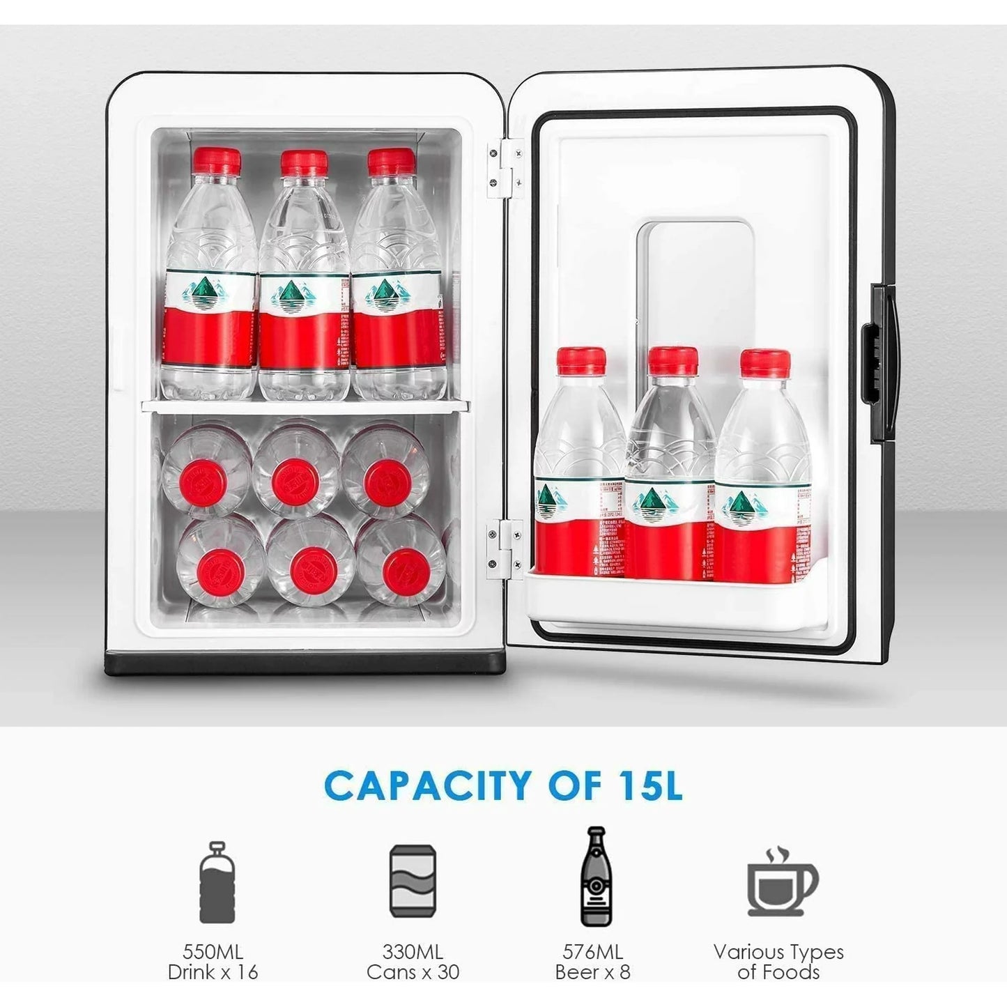 NORTHCLAN Mini Fridge, 15 L/21 Can Personal Refrigerator, Portable Cooler &Warmer, Beverage & Skincare, 110V/12V, Black, Width 11.8", New