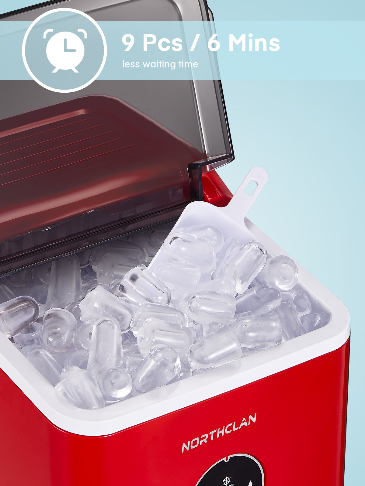 Ice Maker, Countertop, 28 lbs in 24 Hrs, 9 Bullet Ice in 5 Minutes, Retro Red