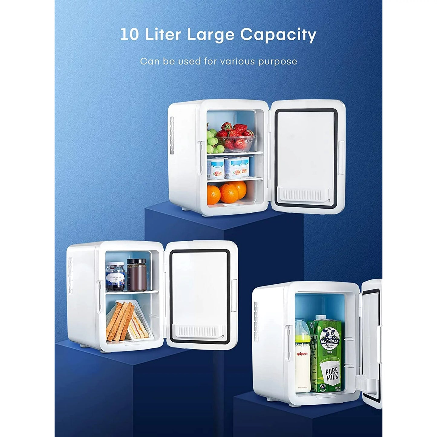 10 L Mini Fridge for Dorm, Small Bedroom Refrigerator Led Mirror Door with 3-Mode, Cooler & Warmer, White