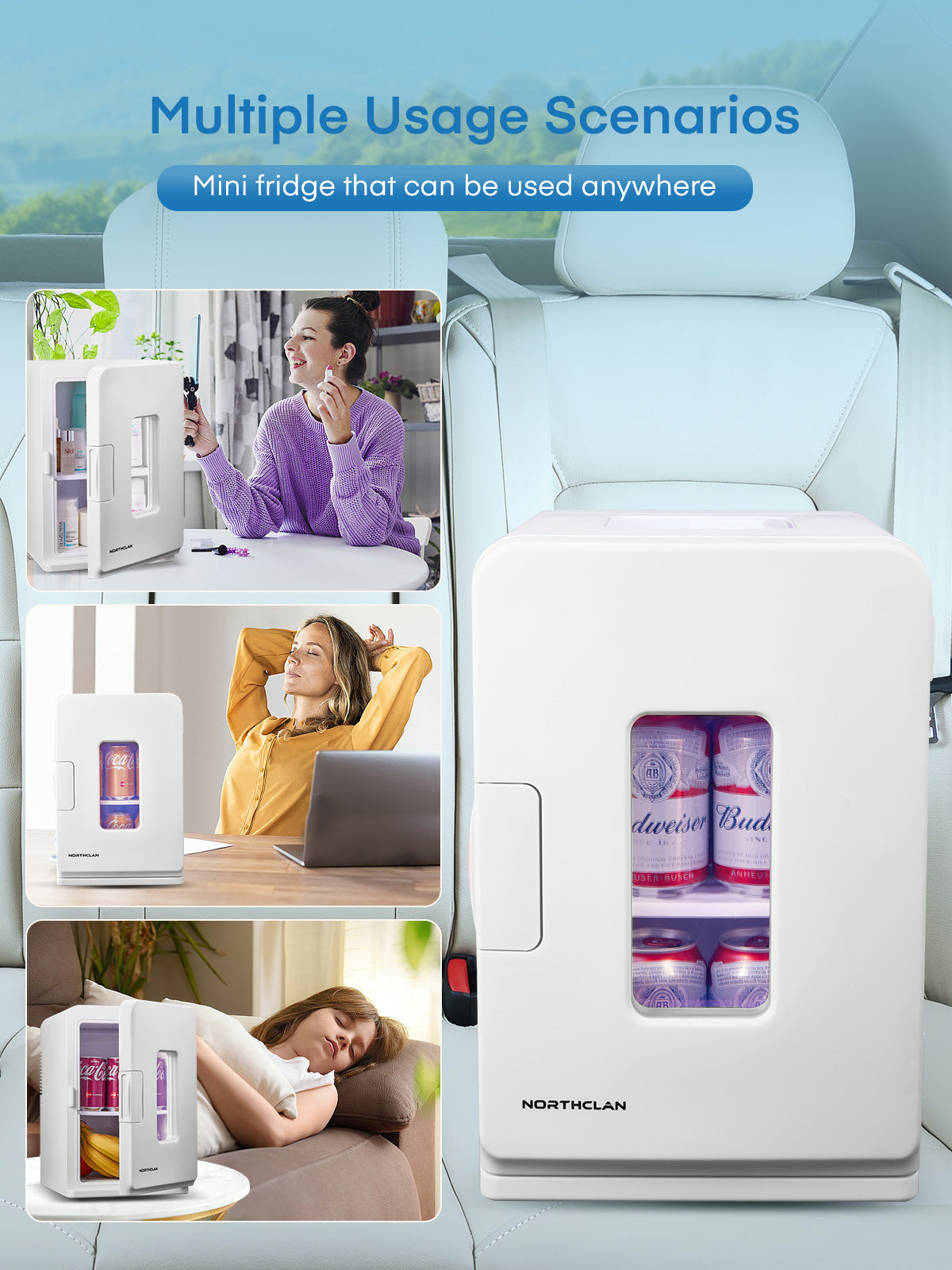 Northclan 15L Mini Skincare Fridge for Bedroom, Portable 15 Litre/21 Cans Refrigerator, Small Fridge with AC/DC Power for Office, Dorm and Car, White