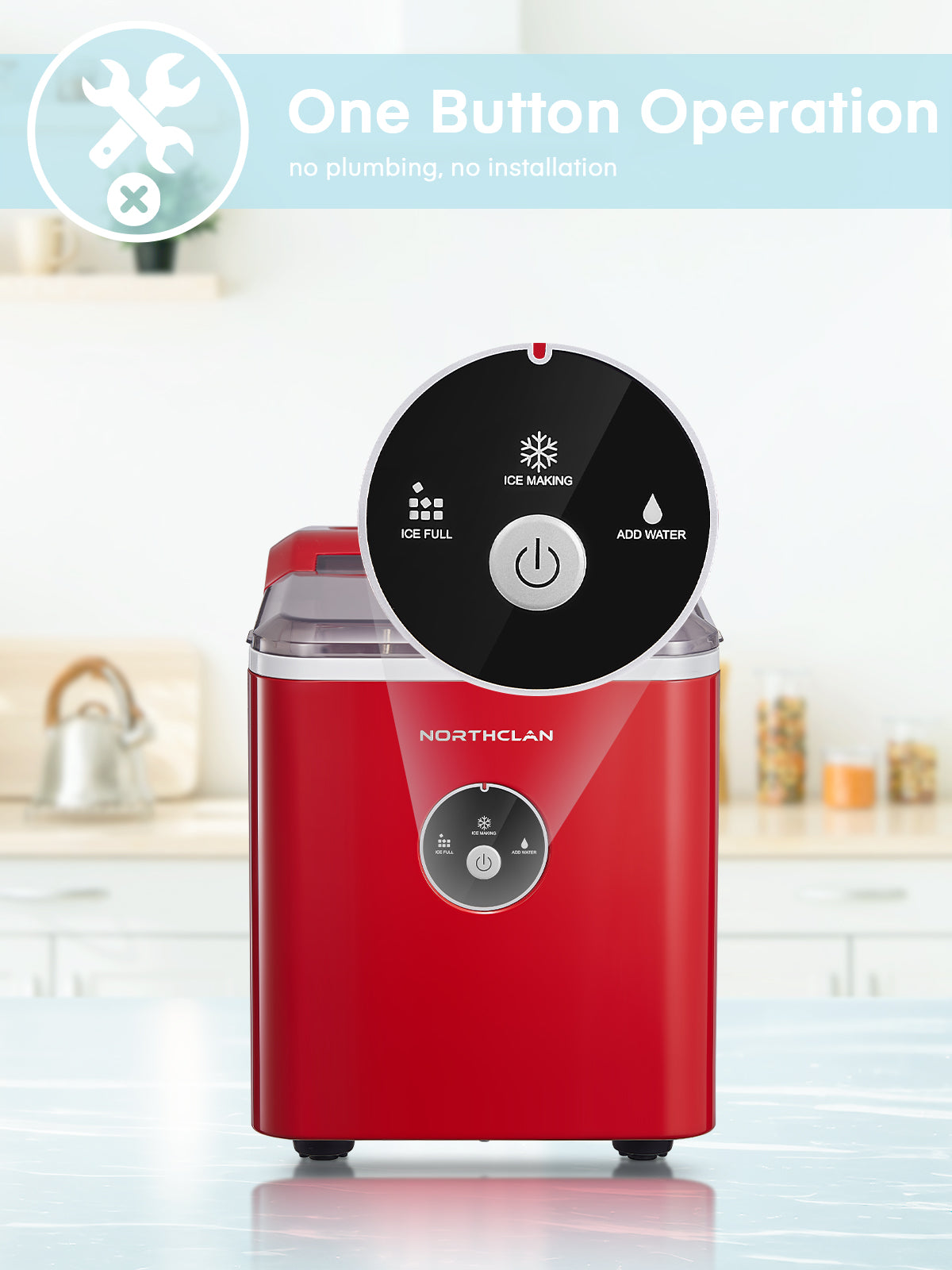 Ice Maker, Countertop, 28 lbs in 24 Hrs, 9 Bullet Ice in 5 Minutes, Retro Red