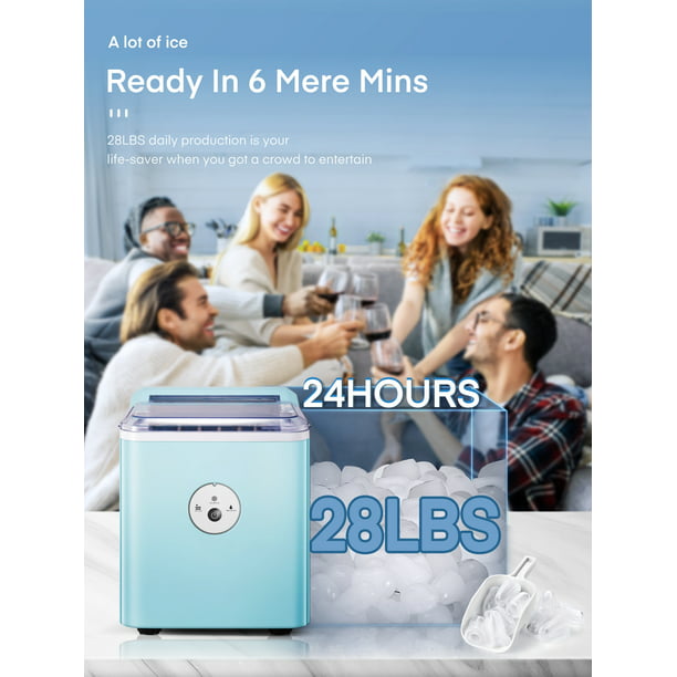 Ice Maker Countertop, 28 lbs Ice In 24 Hrs, 9 Ice Cubes Ready In 5 Minutes, Portable Ice Machine 2L With Led Display Perfect for Parties Mixed Drinks, Ice Scoop & Basket (Mint Blue)