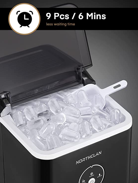 Ice Maker Machine Countertop for Home, Make 28 lbs 24 Hrs, With LED Display, 9 Ice Cubes Ready in 6 Minutes, 2L with Ice Scoop & Basket, Portable Ice Cube Maker for Party (Black)