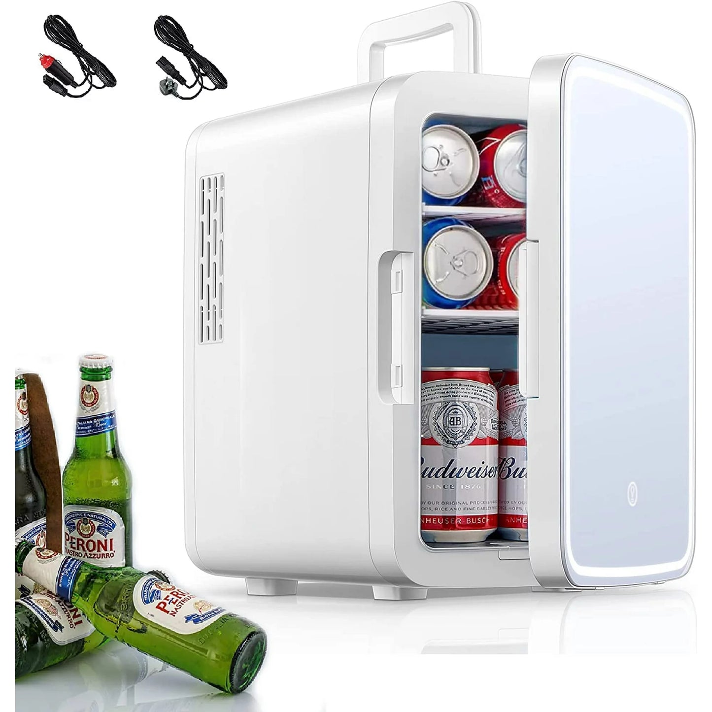 10 L Mini Fridge for Dorm, Small Bedroom Refrigerator Led Mirror Door with 3-Mode, Cooler & Warmer, White