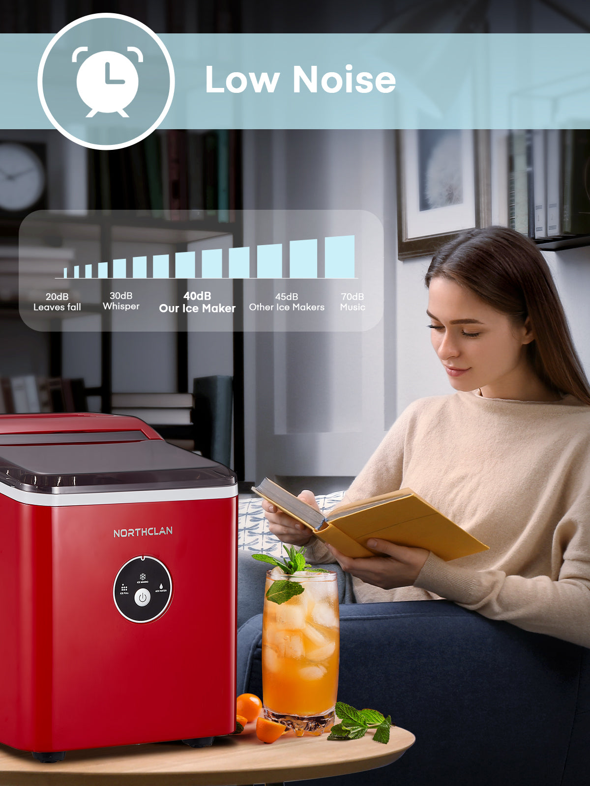 Ice Maker, Countertop, 28 lbs in 24 Hrs, 9 Bullet Ice in 5 Minutes, Retro Red