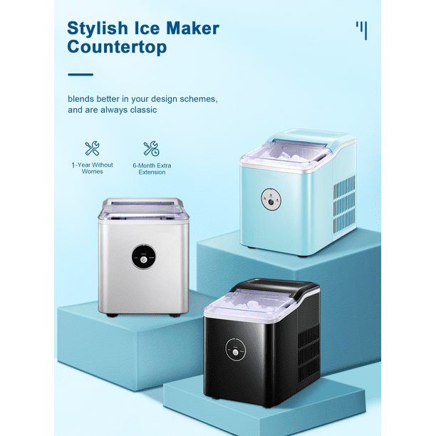 Ice Maker Countertop, 28 lbs Ice In 24 Hrs, 9 Ice Cubes Ready In 5 Minutes, Portable Ice Machine 2L With Led Display Perfect for Parties Mixed Drinks, Ice Scoop & Basket (Silver)