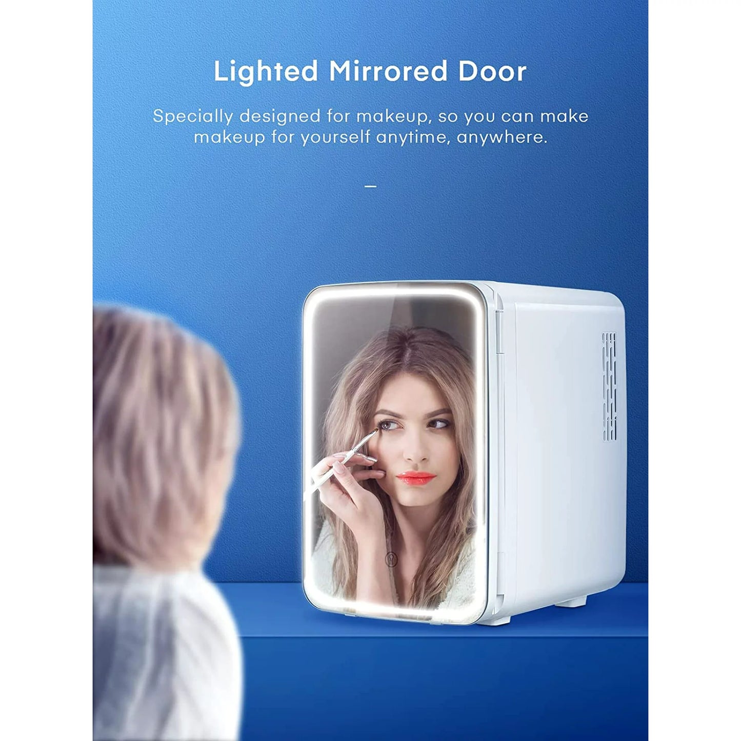 10 L Mini Fridge for Dorm, Small Bedroom Refrigerator Led Mirror Door with 3-Mode, Cooler & Warmer, White