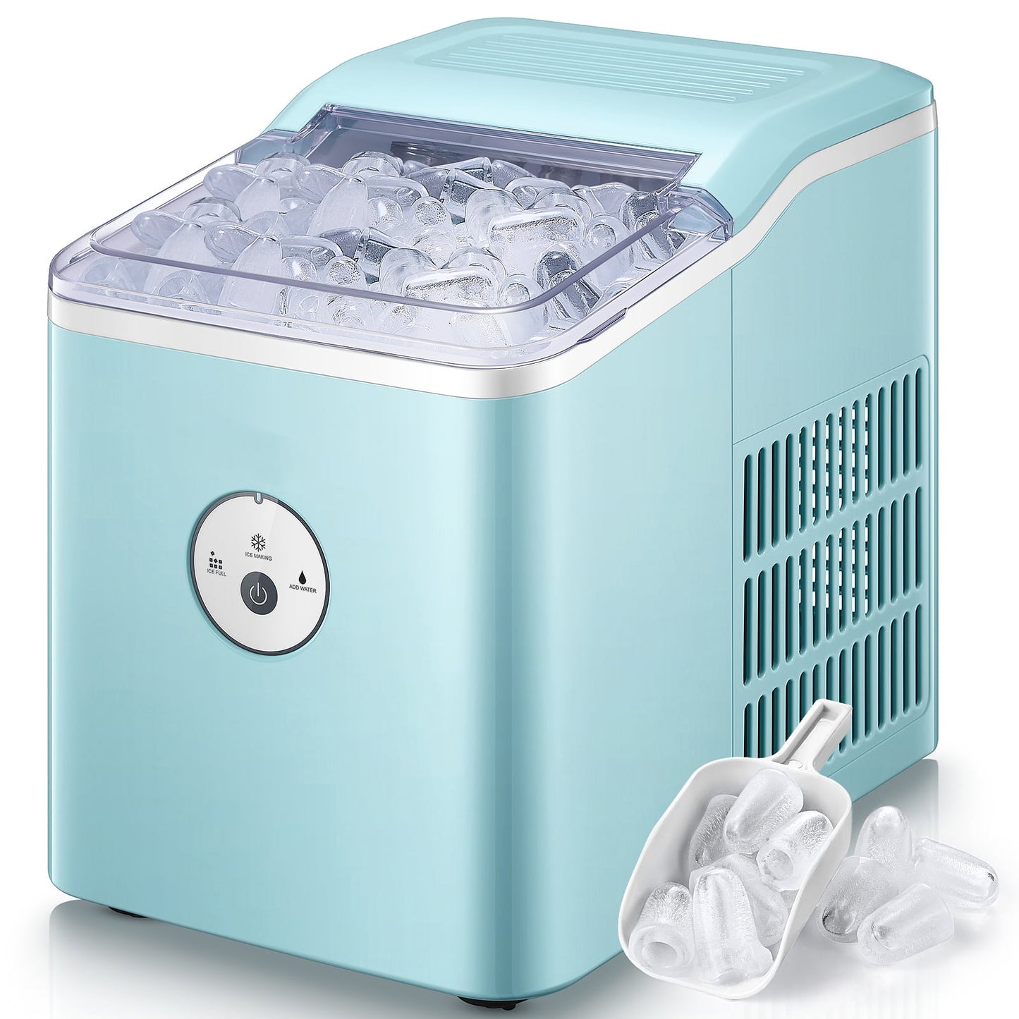 Ice Maker Countertop, 28 lbs Ice In 24 Hrs, 9 Ice Cubes Ready In 5 Minutes, Portable Ice Machine 2L With Led Display Perfect for Parties Mixed Drinks, Ice Scoop & Basket (Mint Blue)